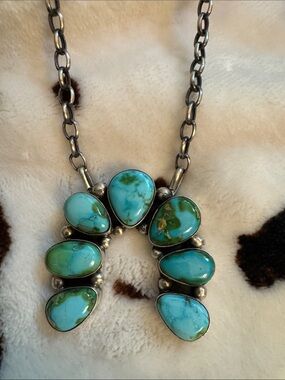 Sonoran Turquoise native made and signed Necklace -925 oxidized